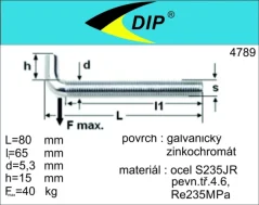 Skoba s metrickým závitem M6x80mm, zinek bílý, 1ks
