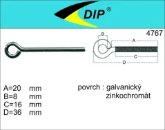 Oko zavřené s metrickým závitem M4x20mm, zinek bílý, 1ks