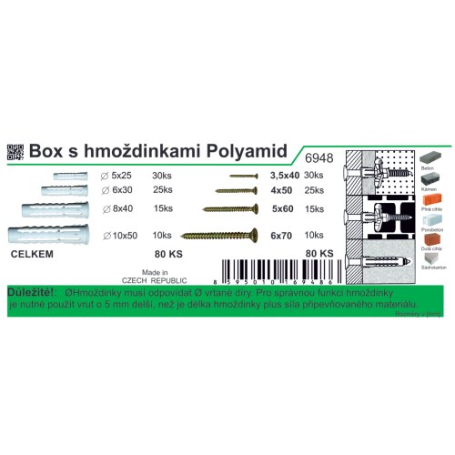 Box hmoždinek multifunkčních + vruty PA, 80ks