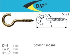Hák s vrutem 14x25, mosaz, 1ks