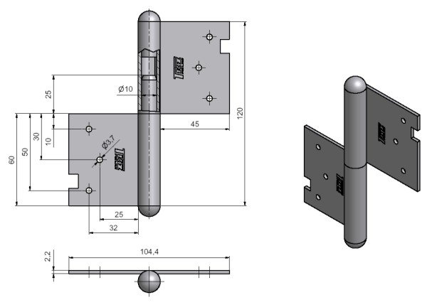 Pant dveřní 120 L, znb, 1 ks