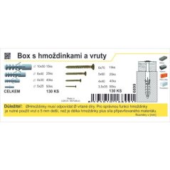 Box hmoždinek s křidélky + vruty PE, 130ks