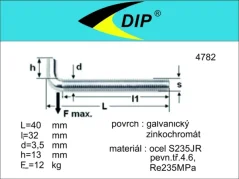 Skoba s metrickým závitem M4x40mm, zinek bílý, 1ks