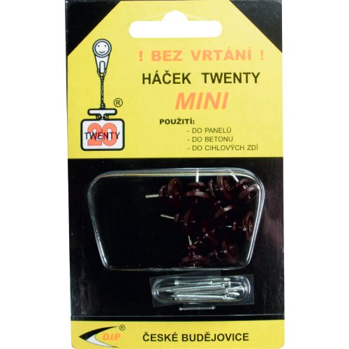 Háček Twenty mini, hnědá, plast, 10ks