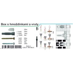 Box hmoždinek víceúčelových s lemem + do sádrokartonu + vruty PA, 55ks