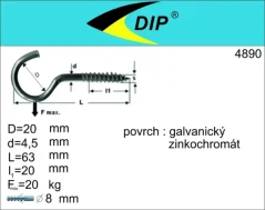 Hák s vrutem 21x80, zinek bílý, 1ks