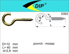 Hák s vrutem 17x40, mosaz, 1ks