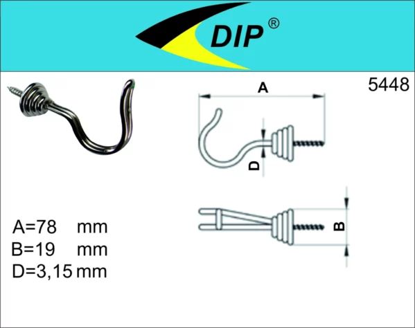 Háček kroucený prohnutý 45, 3ks