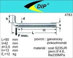 Skoba s metrickým závitem M4x50mm, zinek bílý, 1ks